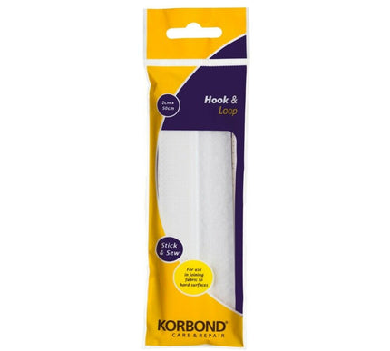 KORBOND Hook & Loop STICK & SEW Fabric to Hard Surfaces WHITE 2cm x 50cm 110122