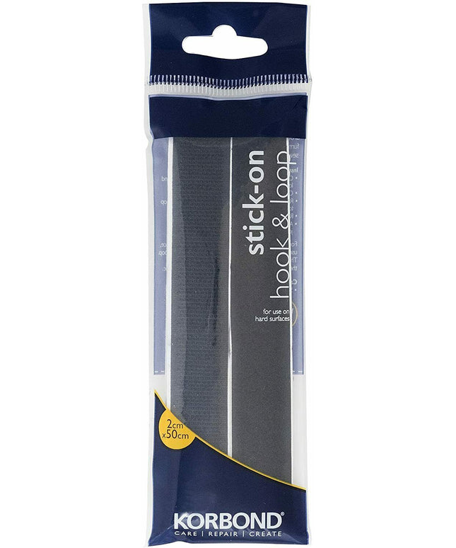 KORBOND Hook & Loop Stick On Press BLACK 2cm x 50cm Hard Surfaces 110116