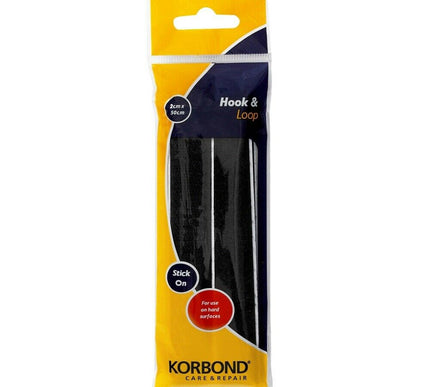 KORBOND Hook & Loop Stick On Press BLACK 2cm x 50cm Hard Surfaces 110116