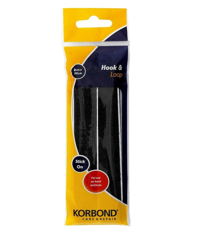 KORBOND Hook & Loop Stick On Press BLACK 2cm x 50cm Hard Surfaces 110116