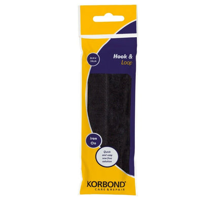 KORBOND Hook & Loop Iron On BLACK 2cm x 50cm Furnishing Upholstery Zip 110113