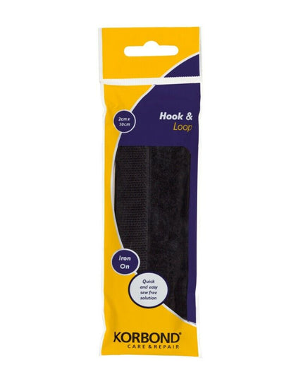 KORBOND Hook & Loop Iron On BLACK 2cm x 50cm Furnishing Upholstery Zip 110113