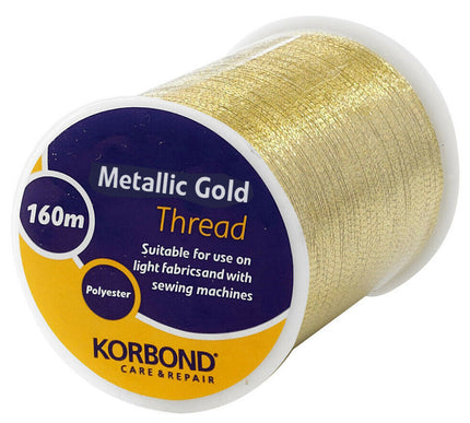 KORBOND Metallic Gold 100% Polyester Thread 160m Reel No Shrinkage Sewing 231903