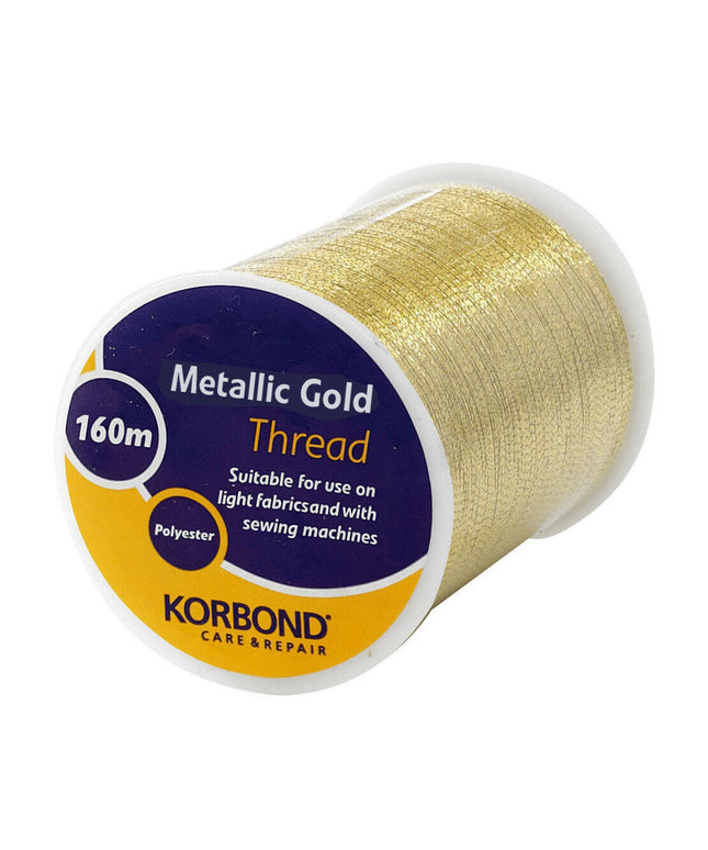 KORBOND Metallic Gold 100% Polyester Thread 160m Reel No Shrinkage Sewing 231903