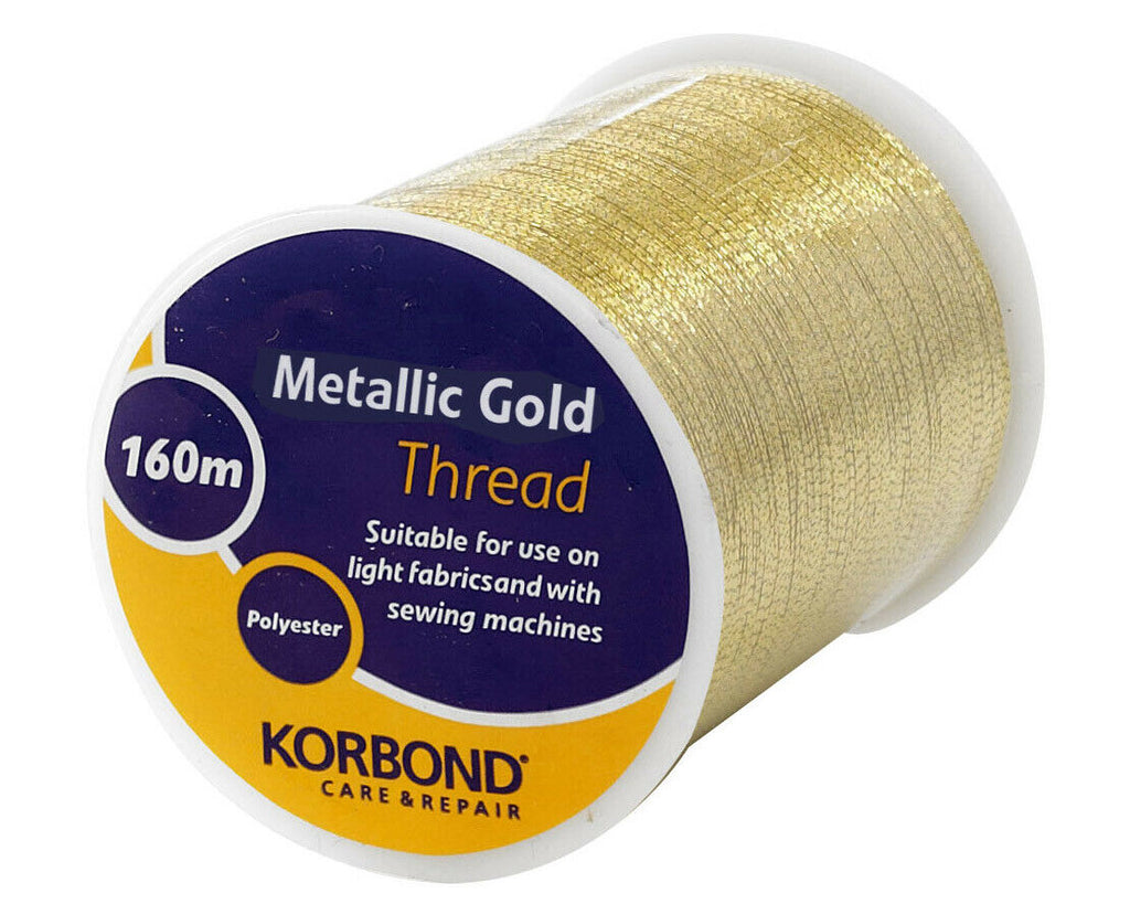 KORBOND Metallic Gold 100% Polyester Thread 160m Reel No Shrinkage Sewing 231903