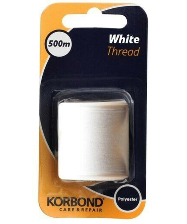 KORBOND Quality 500m WHITE 100% Spun Polyester Thread Sewing Repair Care 110796