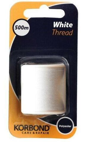 KORBOND Quality 500m WHITE 100% Spun Polyester Thread Sewing Repair Care 110796