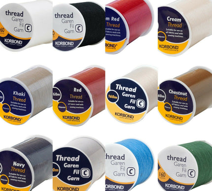 KORBOND 100% Polyester Thread 160m Reels No Shrinkage Sewing Repairs 12 COLOURS