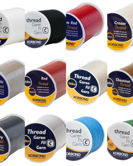 KORBOND 100% Polyester Thread 160m Reels No Shrinkage Sewing Repairs 12 COLOURS