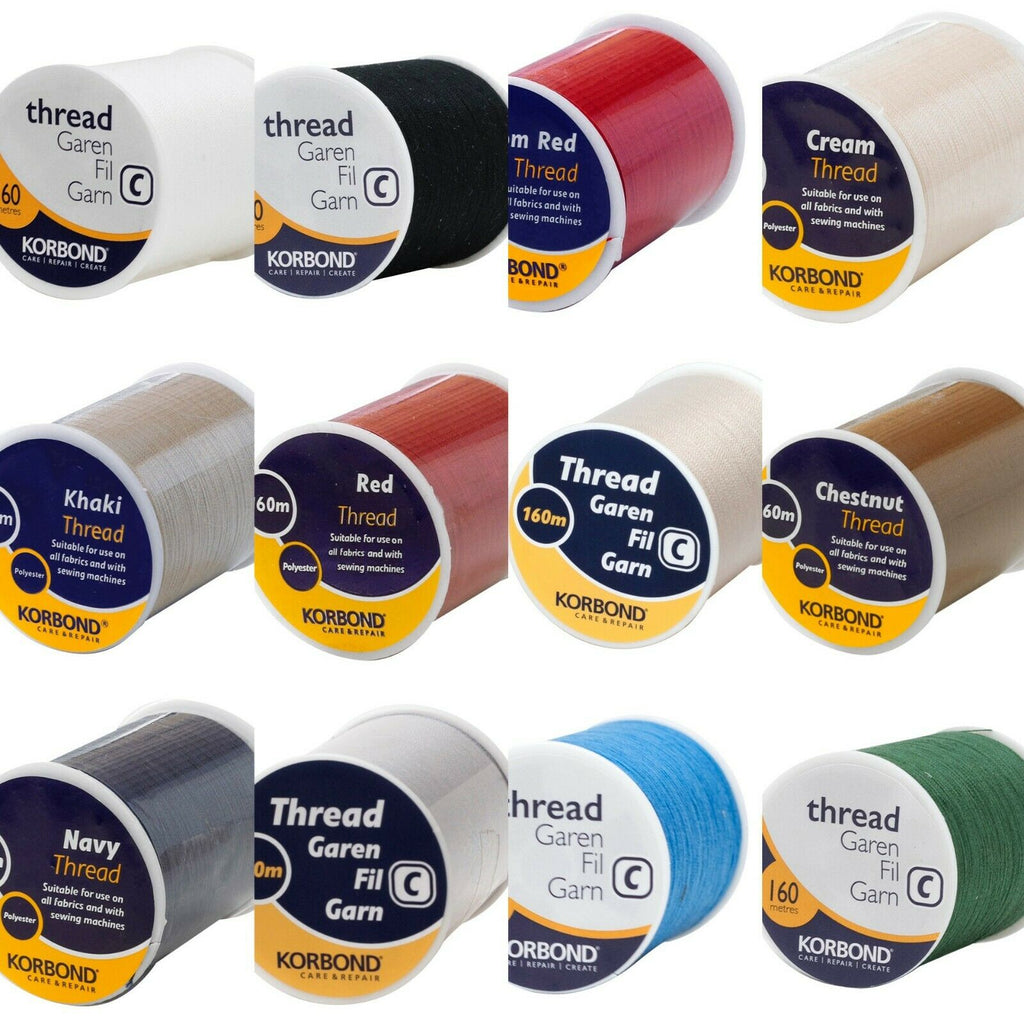 KORBOND 100% Polyester Thread 160m Reels No Shrinkage Sewing Repairs 12 COLOURS