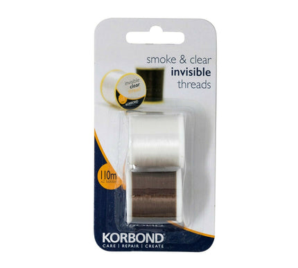 KORBOND Twin Pack Invisible Smoke & Clear Threads 2 x 110m Reels Sewing 110055