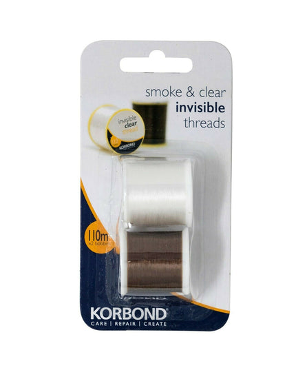 KORBOND Twin Pack Invisible Smoke & Clear Threads 2 x 110m Reels Sewing 110055