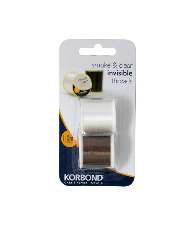 KORBOND Twin Pack Invisible Smoke & Clear Threads 2 x 110m Reels Sewing 110055