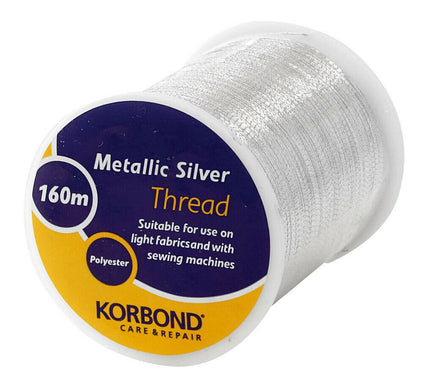 KORBOND Metallic Silver 100% Polyester Thread 160m Reel Sewing Gift Decor 231904