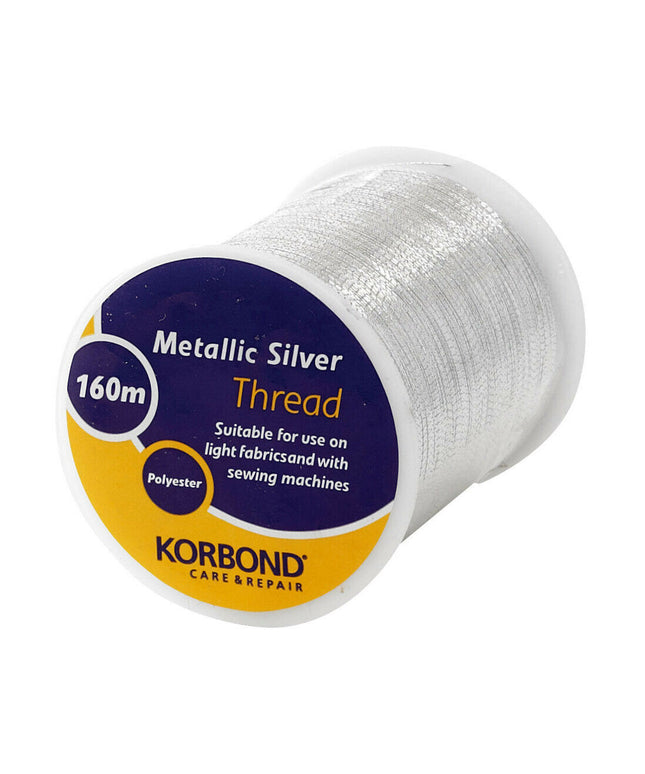 KORBOND Metallic Silver 100% Polyester Thread 160m Reel Sewing Gift Decor 231904