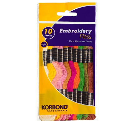 KORBOND Light Embroidery Floss 10 Skeins 100% Mercerised Cotton Crafting 160951