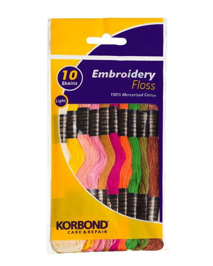 KORBOND Light Embroidery Floss 10 Skeins 100% Mercerised Cotton Crafting 160951
