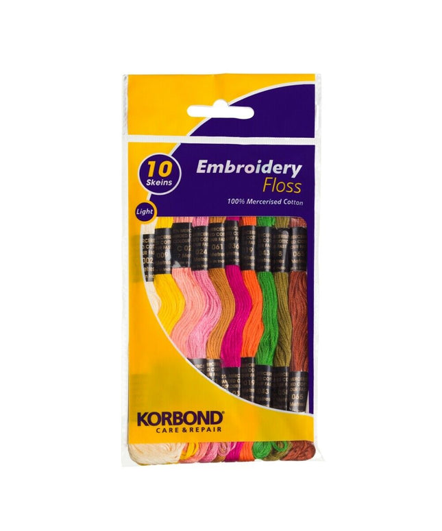 KORBOND Light Embroidery Floss 10 Skeins 100% Mercerised Cotton Crafting 160951