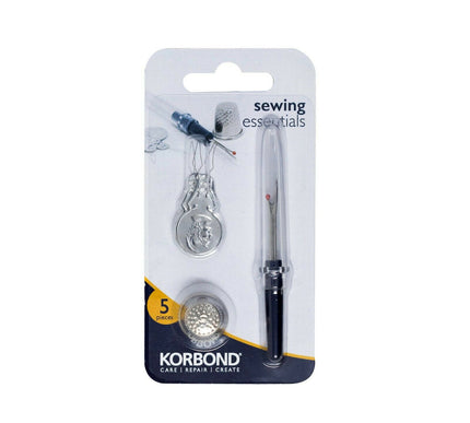 KORBOND 5 Piece Sewing Essentials Thimble / Stitch Ripper / Threaders 108092
