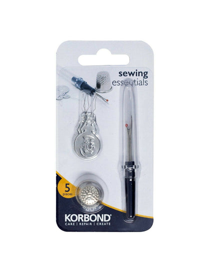 KORBOND 5 Piece Sewing Essentials Thimble / Stitch Ripper / Threaders 108092
