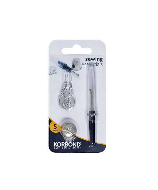 KORBOND 5 Piece Sewing Essentials Thimble / Stitch Ripper / Threaders 108092