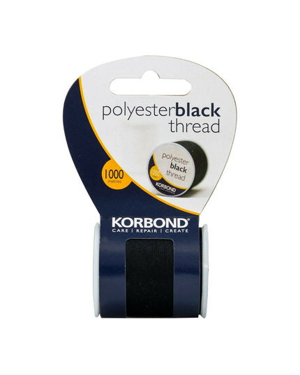 KORBOND 1000m 3280ft BLACK Coated Strong 100% Polyester Thread Sewing 190001
