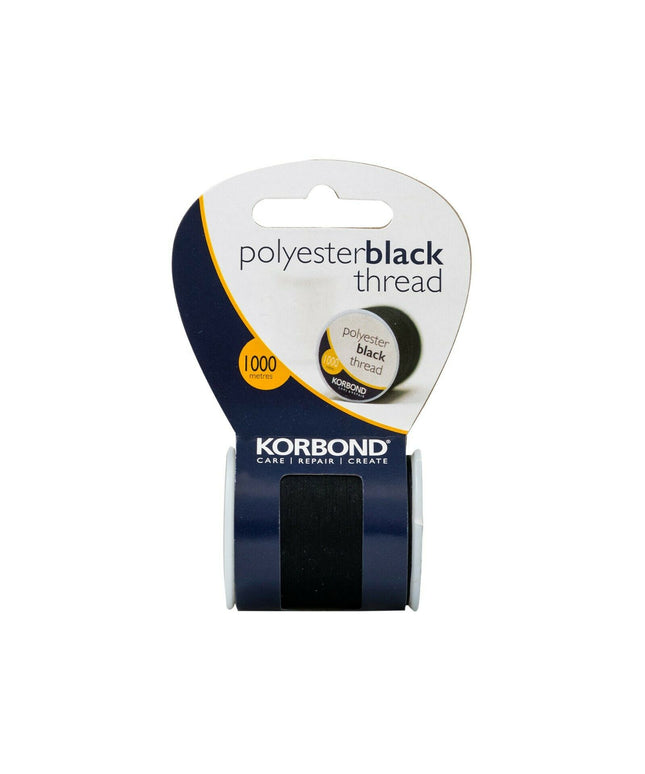 KORBOND 1000m 3280ft BLACK Coated Strong 100% Polyester Thread Sewing 190001