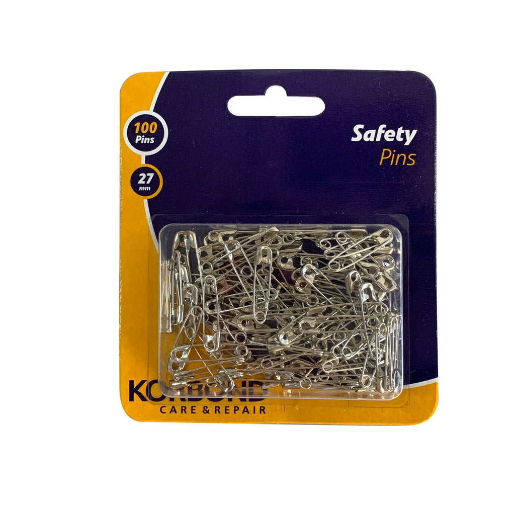 KORBOND 100 Piece 27mm / 2.7cm High Quality Safety Pins Strong Steel 114011