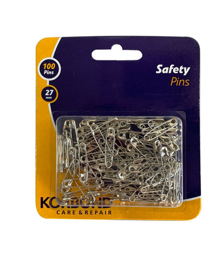 KORBOND 100 Piece 27mm / 2.7cm High Quality Safety Pins Strong Steel 114011