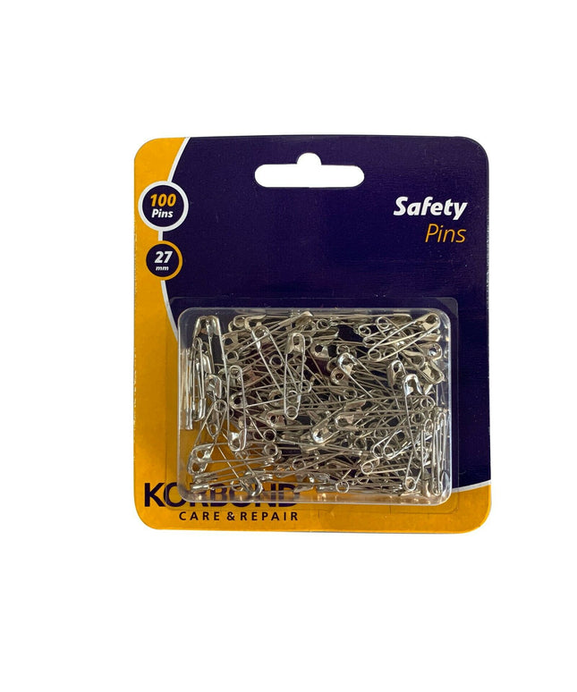 KORBOND 100 Piece 27mm / 2.7cm High Quality Safety Pins Strong Steel 114011