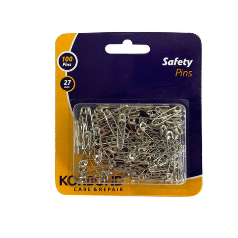 KORBOND 100 Piece 27mm / 2.7cm High Quality Safety Pins Strong Steel 114011
