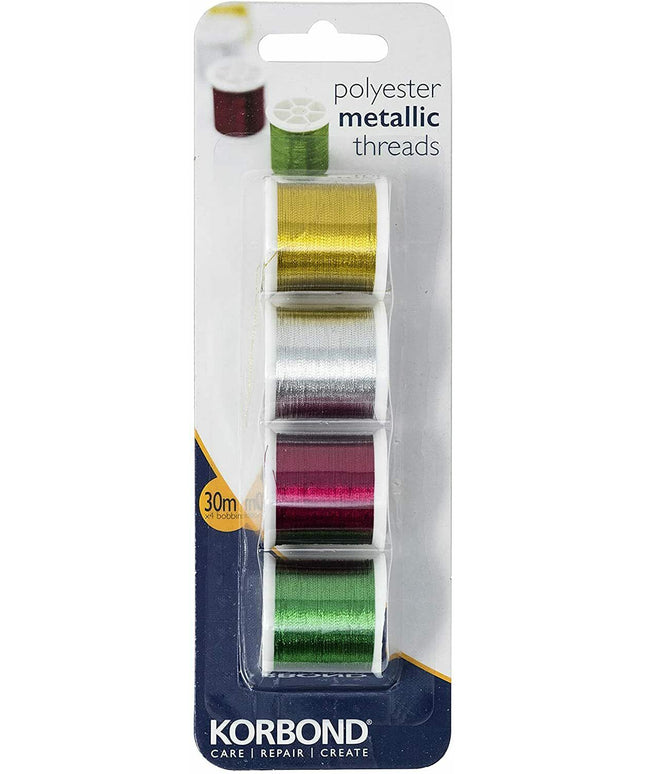 KORBOND Metallic Thread Selection Polyester Red Green Gold Silver Sewing 110910
