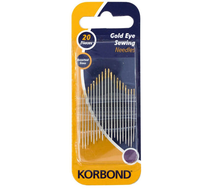 KORBOND 20 Pieces Gold Eye Sewing Needles Assorted Fine Embellishment 110249