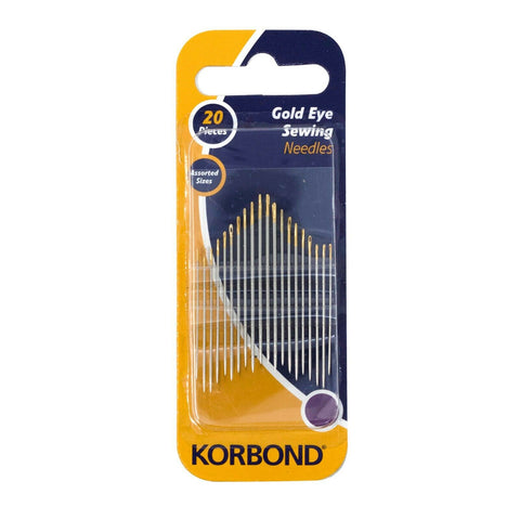 KORBOND 20 Pieces Gold Eye Sewing Needles Assorted Fine Embellishment 110249