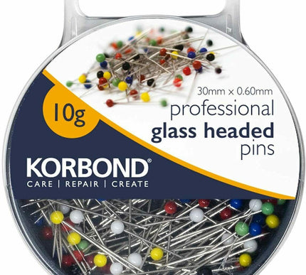 KORBOND 10g Professional 30mm Glass Headed Pins with Case Sewing Craft 190008