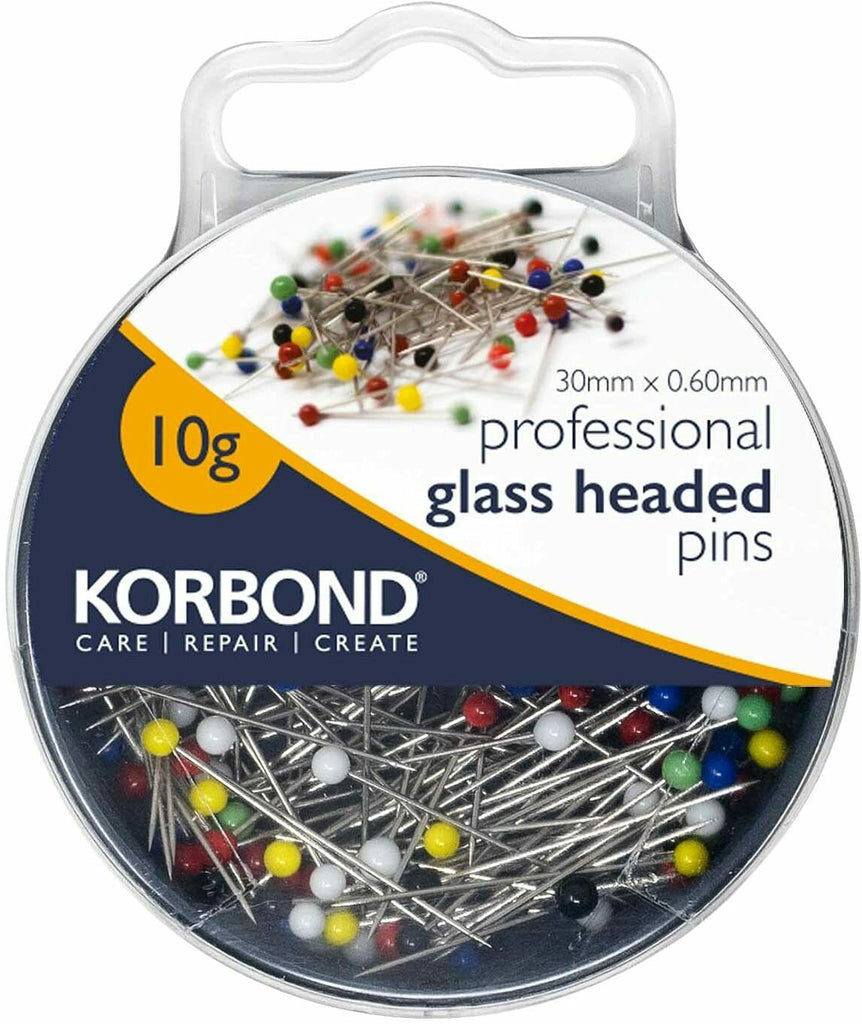 KORBOND 10g Professional 30mm Glass Headed Pins with Case Sewing Craft 190008