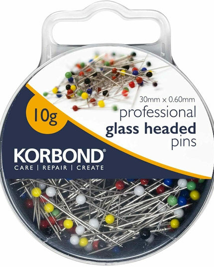 KORBOND 10g Professional 30mm Glass Headed Pins with Case Sewing Craft 190008