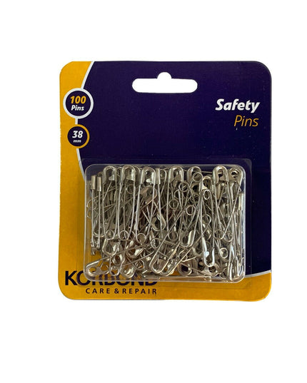 KORBOND 100 Pieces 38mm / 3.8cm High Quality Safety Pins Strong Steel 114012