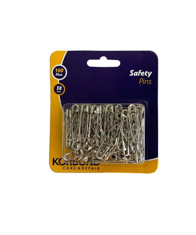 KORBOND 100 Pieces 38mm / 3.8cm High Quality Safety Pins Strong Steel 114012