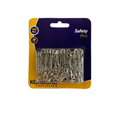 KORBOND 100 Pieces 38mm / 3.8cm High Quality Safety Pins Strong Steel 114012