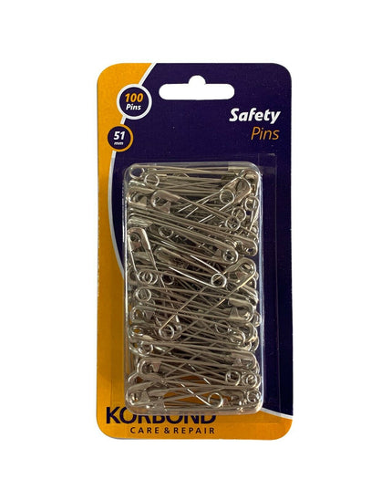 KORBOND 100 Pieces 51mm / 5.1cm High Quality Safety Pins Strong Steel 114013