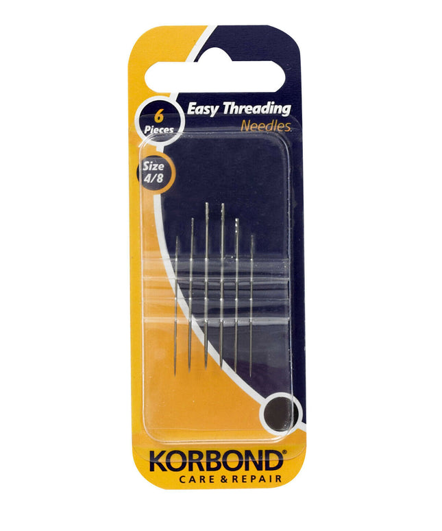 KORBOND 6 Pieces Easy Threading Needles Size 4/8 Spring Eye Self Thread 110260