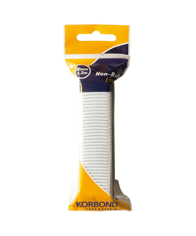 KORBOND 25mm x 2m WHITE Ribbed Non-Roll Elastic Polyester Strong Durable 110377