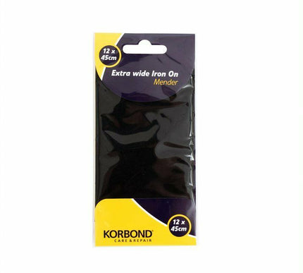 KORBOND Black 12cm x 45cm Extra Wide Iron On Mender Patch Tear Repair 232544