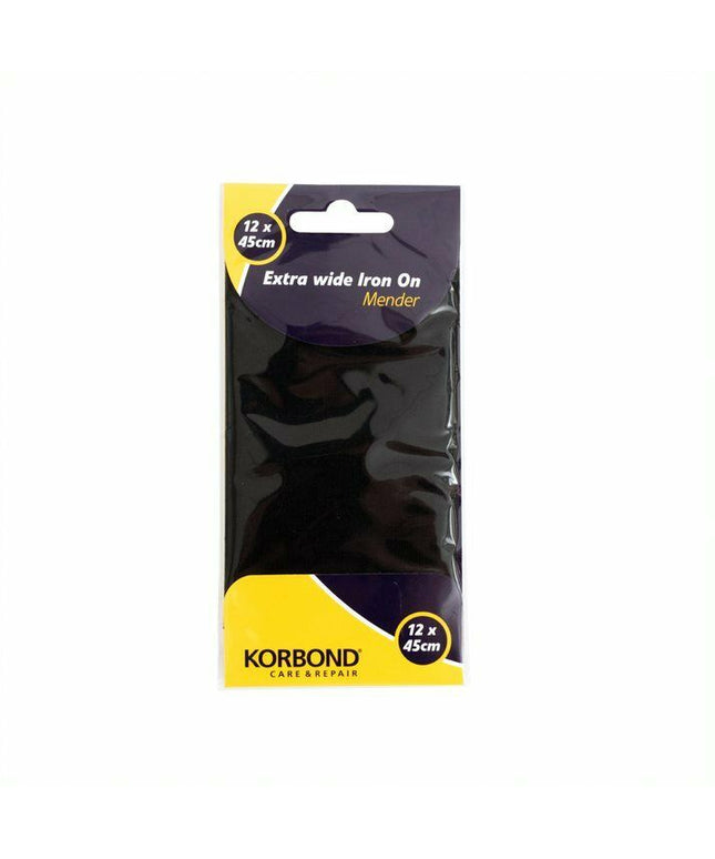 KORBOND Black 12cm x 45cm Extra Wide Iron On Mender Patch Tear Repair 232544