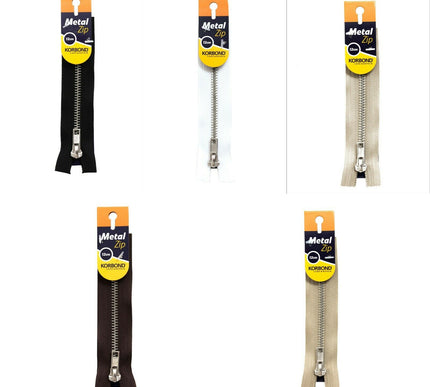 KORBOND High Quality 12cm METAL Zips Black White Brown Cream Khaki Closed Ended