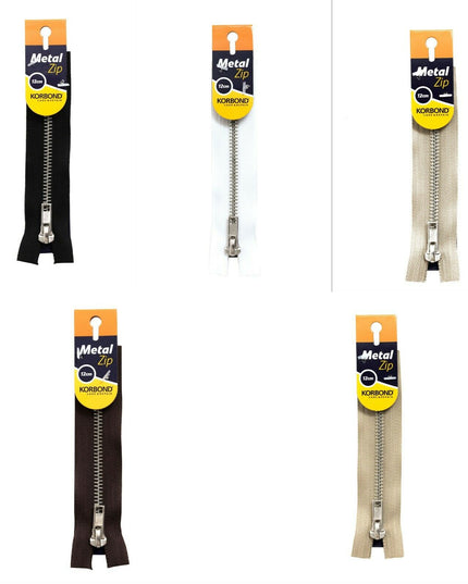KORBOND High Quality 12cm METAL Zips Black White Brown Cream Khaki Closed Ended