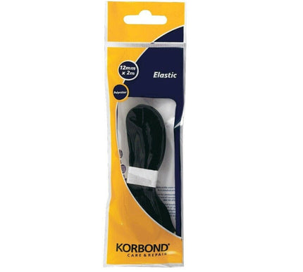 KORBOND 12mm x 2m BLACK Flat Woven Sewing Elastic Polyester Durable Repair110372