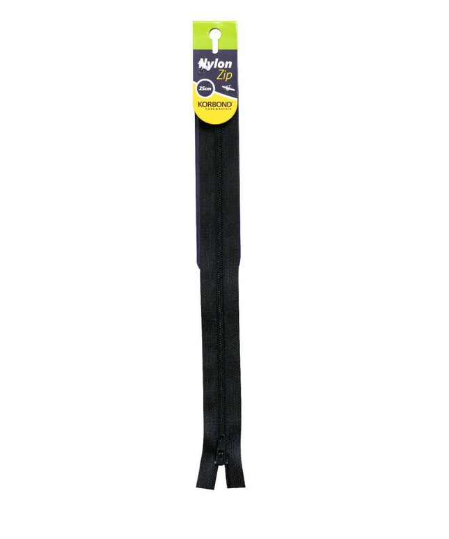 KORBOND High Quality 25cm Nylon Zips Black White Brown Cream Khaki Closed Ended