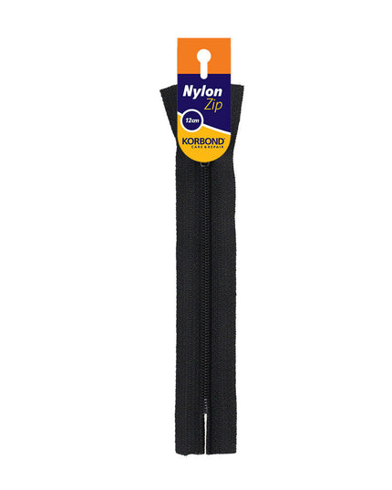 KORBOND High Quality 12cm Nylon Zips Black White Brown Cream Khaki Closed Ended